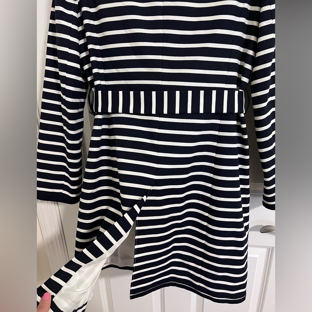 The Limited raincoat navy white striped trench medium lined nautical - Picture 8 of 12